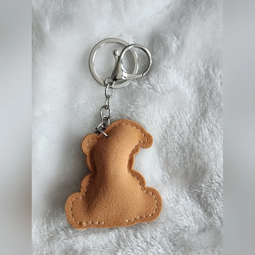Festive Christmas Brown Bear Keychain with Red Santa Hat And Present Bag Charm